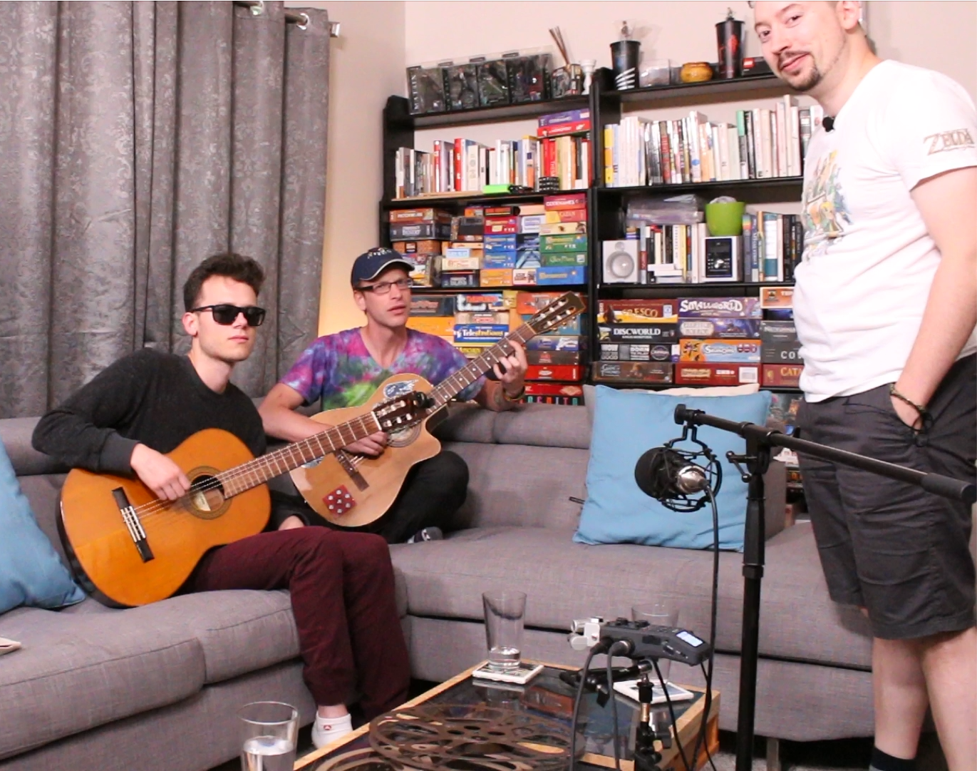 Behind-the-scenes shot of Tim and collaborators playing music during a creative session